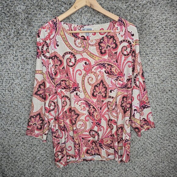 JM Collection Tops - JM Collection Top Womens XL Pink Paisley Print Jacquard Textured Blouse Ladies